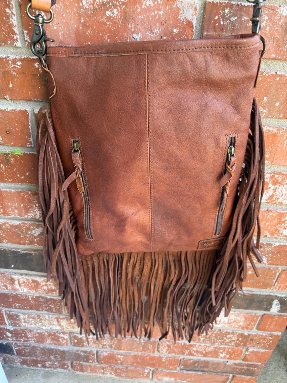 American Darling Fringe Tooled Leather Crossbody Bag with Cow Hide - Picture 6 of 10